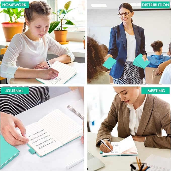 feela 3 Pack Pocket Small Notebook Journals, Mini Cute Memo Notepad Hardcover College Ruled Lined Journals with Pen Holder for Women Girls Office School, with 3 Black Pens, 3.5”x 5.5”, A6, Aqua