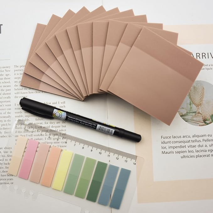 YOUDEFUL 800Pcs Transparent Sticky Notes, Morandi Dark Red Clear Sticky Notes, 3"x3" Waterproof Translucent Sticky Note Pads, Index Tabs, Clear Post it Notes for Bible Study, See Through Sticky Notes