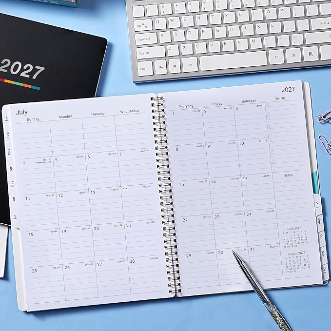 2027 Weekly and Monthly Planner Calendar, January 2027 - December 2027 | 8.5" x 11", Planner 2027 with Monthly Tabs, Spiral Binding, Thick Paper, Storage Pocket - Classic Black