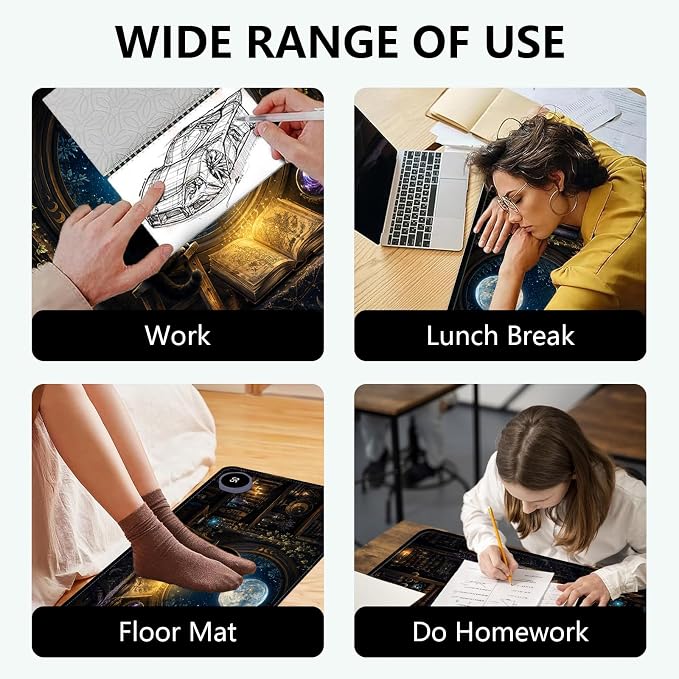 Large Heated Mouse Pad–23.6" x 14.2" Desk Mat for Office | 3 Adjustable Heat Levels,Auto Shut-Off After 3 Hours for Safety,Keeps Hands Warm While Working,Witchy Black Cat Library