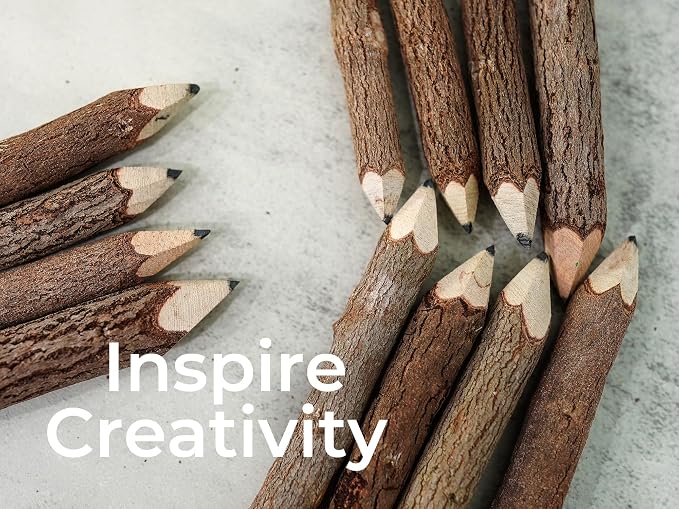 BSIRI Black Pencils Wood Pack of 12 in 7 Inch Tree Bark Wooden Favors in Rustic Twig Pencils Unique Gifts Camping Lumberjack Decorations Party Supplies Novelty Gifts as Natural Pencil