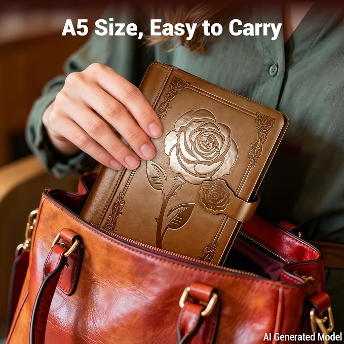 Aocii leather Journal for Women, A5 lined Daily Journal Notebook, Bullet Journaling for Writing, Hardcover Vintage Travel Journals, 224 Pages, Pen included (Brown)