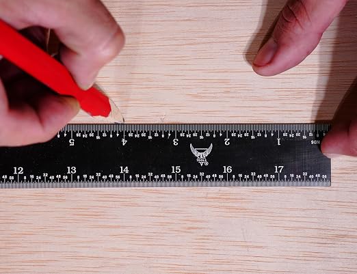 PEC Tools 18" Rigid Metal Ruler, Stainless Steel with Black Chrome Finish, High Contrast, 16R Graduation (1/32", 1/64", 1/50", 1/100"), Easy to Read Machinist Rule for Professionals, Made in USA