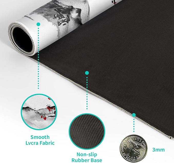 Japanese Cherry Blossom Gaming Mouse Pad 27.6x11.8 Inch Pink Full Desk Sakura Large Non-Slip Rubber Base Waterproof Big Keyboard Mat With Stitched Edges for Office