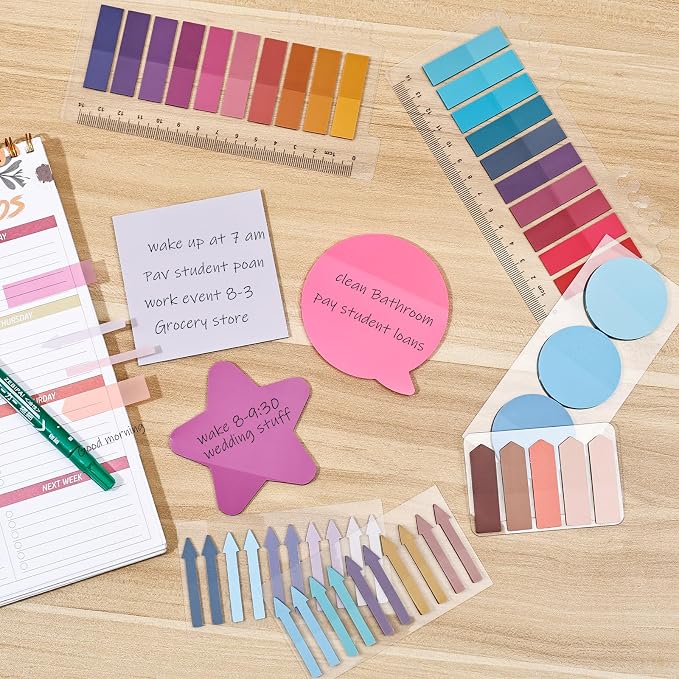 BAYTORY 1700 Sheets Transparent Sticky Notes, See Through Sticky Tabs | Book Annotation Kit for Bible Study, 4Pcs Double Marker Pens, Transparent Index Tabs for Annotation Kit (Pink Blue)