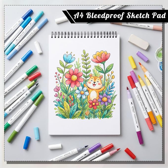 A4 Marker Paper Pad, 40 Sheets, 8.3 × 11.7 in, 120gsm, Spiral Bound | Bleed-Resistant Acid-Free Paper, Smooth for Alcohol Markers, Tear-Out Pages, Lays Flat, for Sketching And Coloring