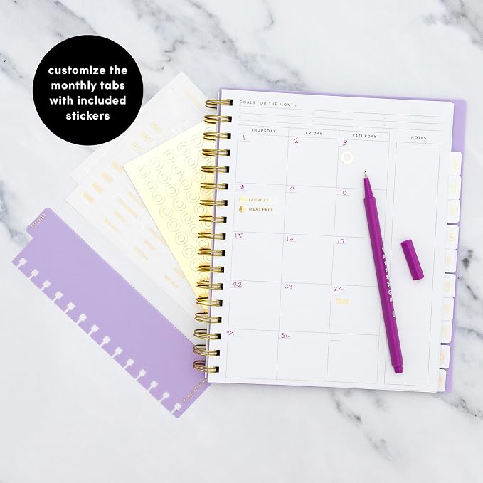PAPERAGE Undated 12 Month Weekly & Monthly Planner with Durable Cover & Spiral Binding, 7.5 in x 9 in, Productivity Planner with Note Pages, Goals & Budget Trackers, Stickers & Bookmark (Dark Green)
