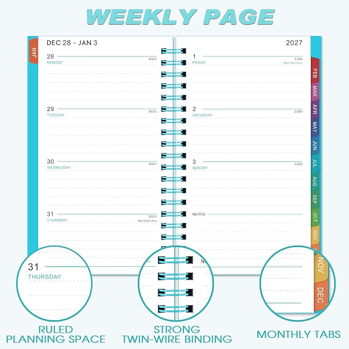 2027 Pocket Calendar/Planner - Weekly & Monthly Pocket Planner for Purse, Jan. 2027 - Dec. 2027, 6.8" x 4.1", Strong Twin - Wire Binding, Plastic Cover