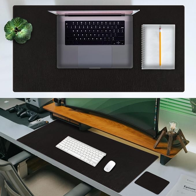 ELIZO Leather Desk Pad Real Leather Desk Mat Thick (3mm) Double Layer (32x16) Cover Blotter Desk Protector Large Computer Mat for Keyboard Mouse Pad Table Laptop Mat Office Accessories - Vintage Black