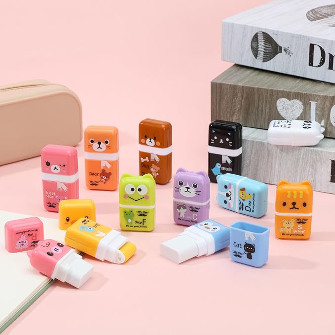 Mr. Pen- Cute Animal Eraser with Clean Up Roller and Cover, 12 Pack, Latex-Free, Rubber Pencil Erasers with Collector Rollers for Teens & Kids, Teacher, Classroom, School Supplies, Party Favor