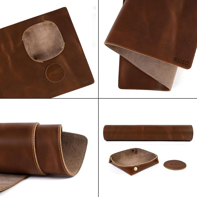 ELIZO Leather Desk Pad Set Real Leather Desk Mat Thick (3mm) Double Layer (32x16) Cover Blotter Desk Protector Large Computer Mat for Keyboard Mouse Pad Table Laptop Mat Office Accessories Antique