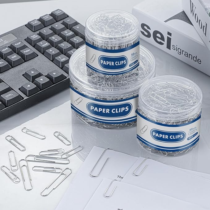 1800 Paper Clips Assorted Sizes Large, Medium and Small, Durable and Rustproof, Paperclips for Office School and Personal Use, Office Supplies Document Organizing (50mm, 33mm, 28mm) (Silver)