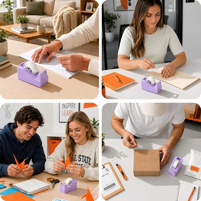 Lightweight Desktop Tape Dispenser, Tape Holder with 6 Rolls Transparent Tape, Stable Non-Skid Base for Office, Home & School, 1-Inch Core (0.71 in x 1000 in Each)