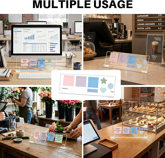 Monitor Memo Board Holder 14"x5", Computer Sticky Note Holder with Phone Stand, Space-Saving Office Organization, Movable & Reusable Screen Saver for Office & Home Desktop Decor