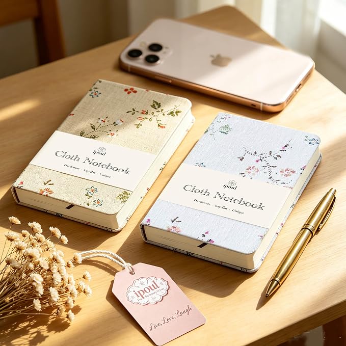 Pocket Journal, Floral Linen Notebook, Similar Embroidered, A6 Notebook, 4x6 Journal, Lay Flat, Hardcover, Lined & Unlined Sketchbook, White