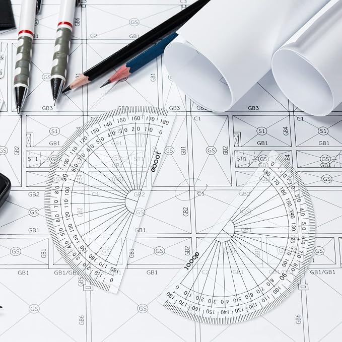 Zonon 100 Pcs 4 Inch Clear Plastic Protractor Bulk Math Protractors Set 180 Degrees Geometry Drafting Tools for Classroom Industry Office Back to School Supplies