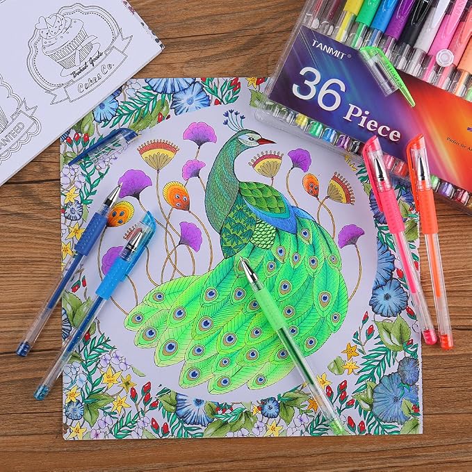 TANMIT 36 Colors Gel Pens Set for Adult Coloring Books with 40% More Ink | Juicy & Smooth Coloring Pens Great for Doodling, Journaling and Drawing