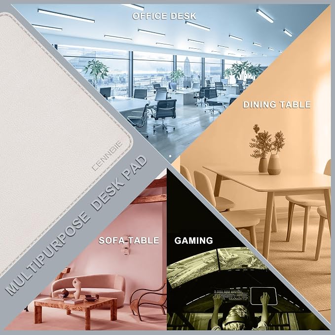 CENNBIE 35.5" x 16" Leather Desk Mat,Computer Mouse Pad for Office(Cream) | Premium stitched edges resist wear. Easy to clean. Protects desk from spills, stains ,scratches. Smooth glide. Office & home.