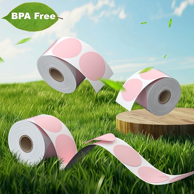 Cute Pink Thermal Labels, 2" Thermal Printer Labels for Name Tag, DIY, QR Code, Self-Adhesive Address Shipping Stickers, Blank Circle Sticker Labels Compatible with Zebra, Rollo,(750 Labels/1 Roll)