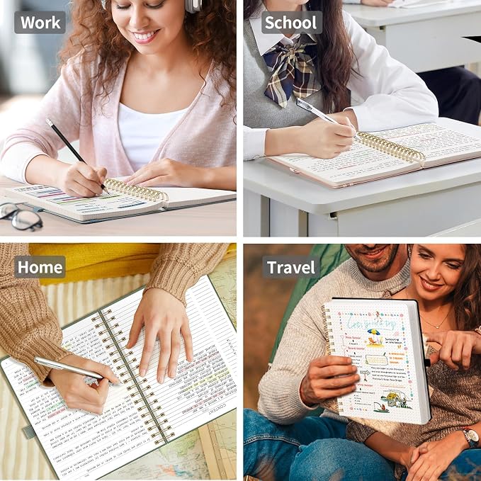 EMSHOI Lined Spiral Journal Notebook, 300 Numbered Pages, B5 (7.4"x10") | College Ruled, Leather Hardcover, 100 GSM Thick Paper, for School, Writing, Work, Office & Journaling (Light Green)