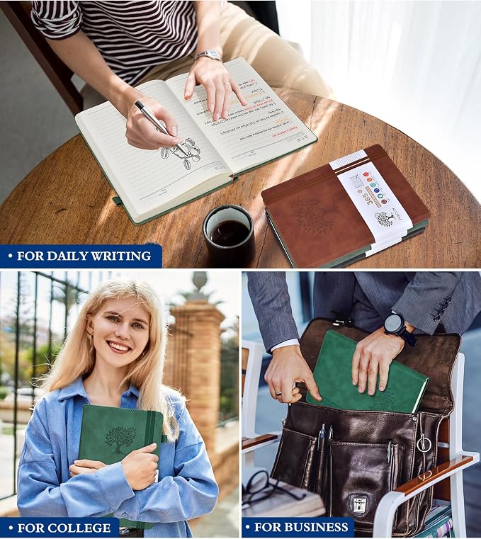 PERCUN B5 Lined Journal Notebook - 365 Page Large Leather Journals for Writing Women Men,Hardcover Notebook with 100Gsm Thick Pages,Daily Diary for Travel, Work,School,College Ruled (7.6" x 10.3")