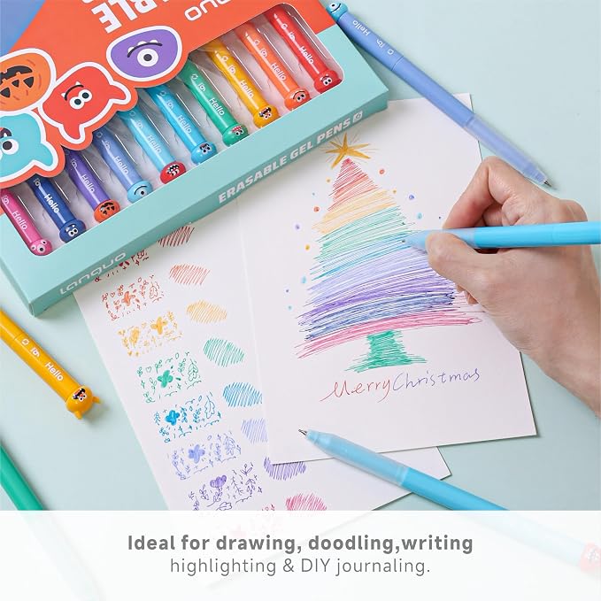 languo Erasable Gel Pens, 0.6mm Fine Tip, Twist Retractable, 10 Pack | Little Devil Design, Assorted Ink Colors, Smooth Ink Flow, Clean Corrections, Ideal for Drawing, Writing, Journaling, Planner