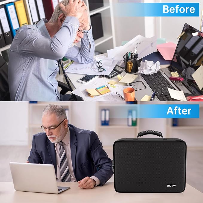 ENGPOW Fireproof Document Box with Lock,5200℉ Multi-Layer File Organizer | Soft Case,with 25 Pocket Accordion File Folder,Water Resistant,Storage for Important Documents,Laptop,for Home Office Travel