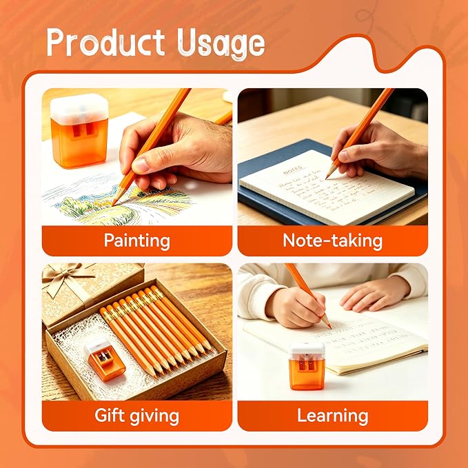 12 Pcs Orange Pencils with Eraser for Kids HB Erasable Pencils Pre-Sharpened Professional Wooden Pencils Set, Ideal for School Writing, Drawing, Sketching, Coloring and Creative Projects(Orange)