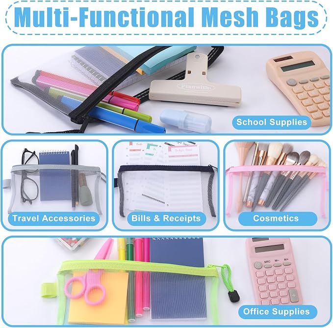Leelosp 80 Pcs Mesh Zipper Pouch Bulk Mesh Pencil Pouches 10 Color Zipper Bag for Back to School Supplies Cosmetic Office Classroom Travel Appreciation Gift(Multicolor,9 x 4.7 Inch)