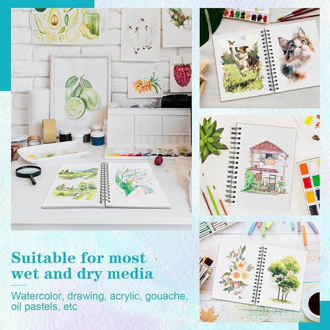 3 Pack 90 Sheet Watercolor Paper Pad 5.5“ x 8.5”, 140lb/300 GSM Cotton Cold Press Spiral Bound Pad Watercolor Sketchbook for Adults, Mixed Media,Markers, Art Painting, Journal