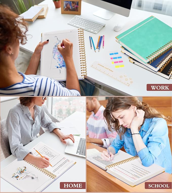 Spiral Notebook Journal 7.6” x 10”, 300 Pages Hardcover Leather Lined Journals for Women Men, B5 Large College Ruled Notebooks with 100 GSM Thick Paper, Spiral Journal for Writing Work, Purple