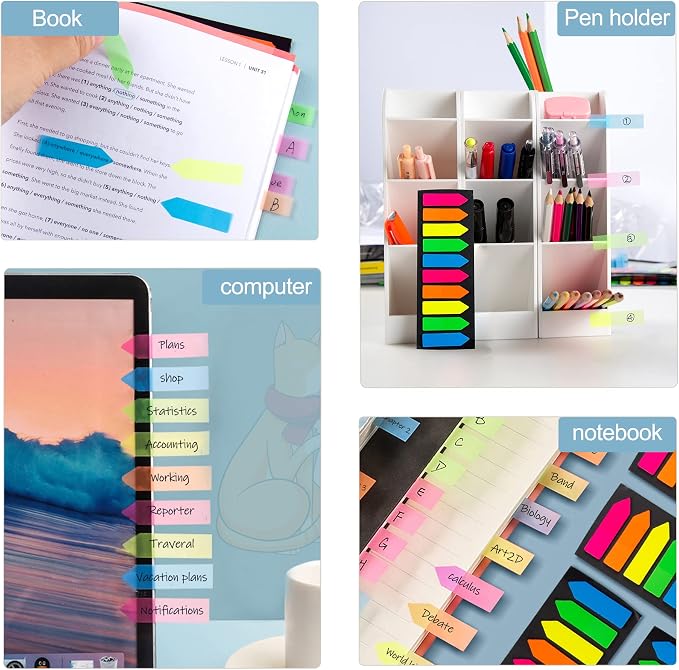 Ericter 2400 Pcs Sticky Tabs Page Markers Sticky Index Tabs, Arrow Flag Tabs - 10 Primary Color Tabs Page Flag Markers Bookmarks