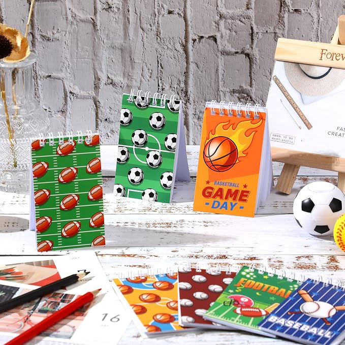 Pajean 24 Pieces Sports Mini Notepads, Sports Party Favors Spiral Journal Basketball Baseball Football Ball Notebooks for Goodie Bags Stuffers 2.36 x 3.94 Inches