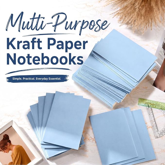 Mimorou 100 Pcs Journals Notebooks Bulk - Kraft Softcover A5 Small Notebooks 5.5 Inch x 8.3 Inch Notepads with 60 Page 30 Sheet for Writing Sketch Travel Office Supplies(Light Blue,Unlined)