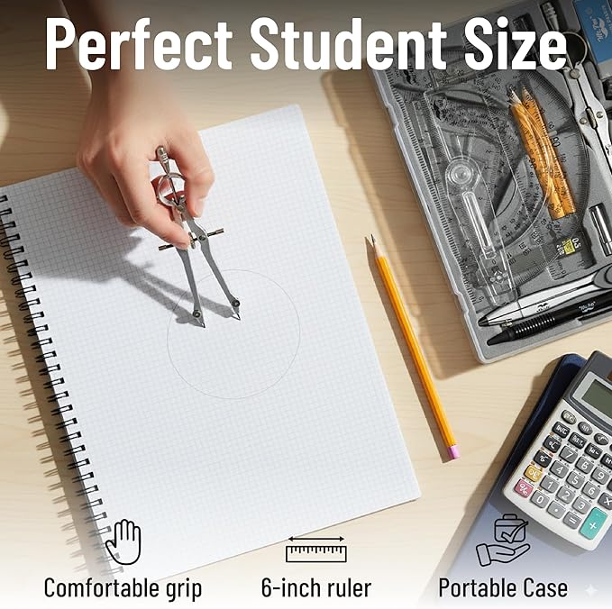 Mr. Pen- Geometry Set, 15 pcs, Blue, 6 Inch Swing Arm Protractor, Divider | Set Squares, Ruler, Compasses and Protractor