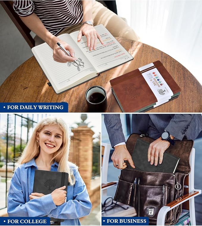 PERCUN B5 Lined Journal Notebook - 365 Page Large Leather Journals for Writing Women Men,Hardcover Notebook with 100Gsm Thick Pages,Daily Diary for Travel, Work,School,College Ruled (7.6" x 10.3")