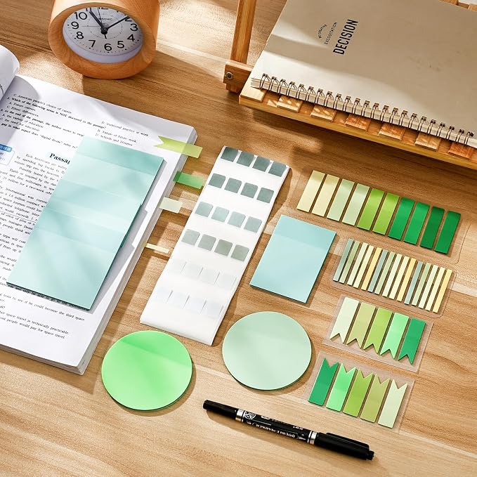 BAYTORY 1240 Sheets Transparent Sticky Notes, Clear Annotation Kit (Green) | 3 x 3 inch Page Markers, Translucent Self-Stick Index Tabs for Reading Bible Office Journaling