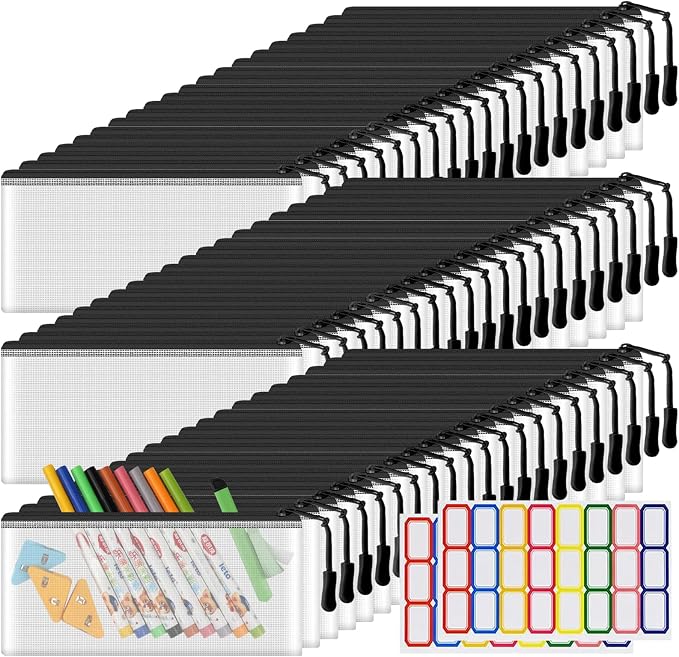 YOPCDJ 60 Pack Mesh Zipper Pouch Bags, Small Black Pencil Pouches, 9.2 x 4.7 in Clear Pencil Pouch Bulk, Pencil Bags with Zipper for Travel Storage