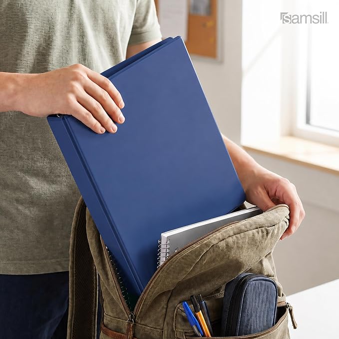 Samsill Economy 1.5 Inch 3 Ring Binder Round Ring Binder, Non-Stick Customizable Cover, Dark Blue (18502)