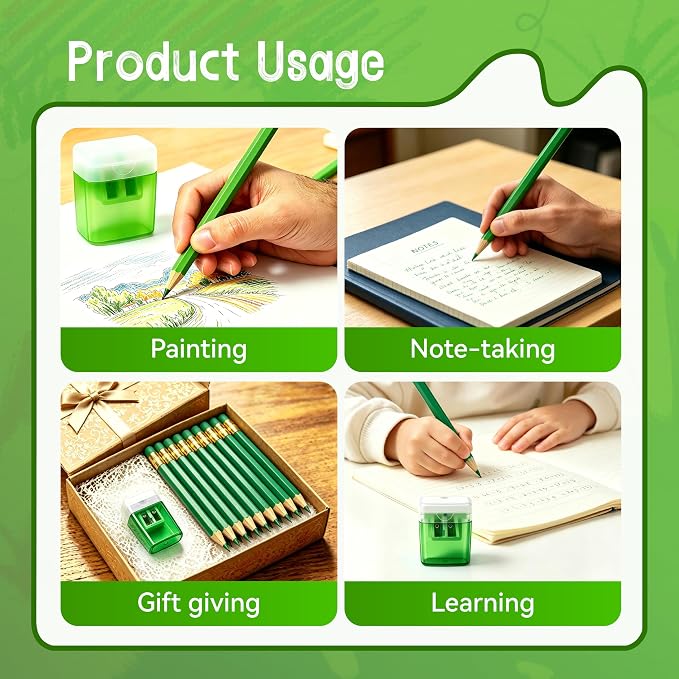 12 Pcs Green Pencils with Eraser for Kids HB Erasable Pencils Pre-Sharpened Professional Wooden Pencils Set with Smooth Lead Cores, Ideal for School Drawing, Sketching, Coloring and Creative Projects
