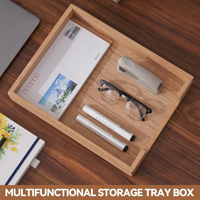 KIRIGEN Wooden Letter Tray, Single-Tier Paper Organizer for Desk Natural TP | Front-Load Paper Tray Fits Letter and A4 Paper, Folders, Mail, and Magazinesfor Home Office; Paulownia Wood, Fully Assembled