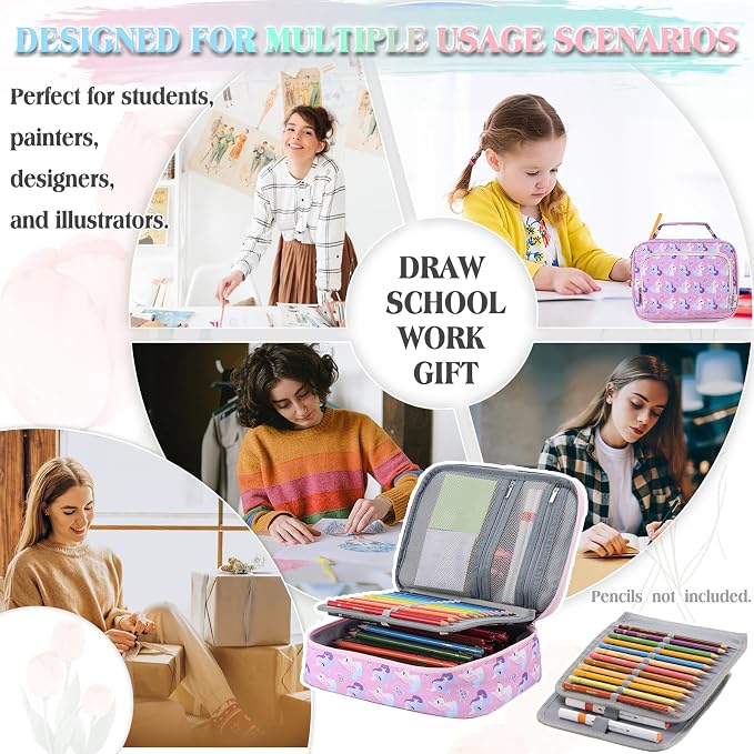 Large Pen Pencil Case,VONXURY High Capacity Art Colored Pencil Pouch Portable Stationery Organizer With 2 Detachable Layers 54 Slots Multiple Zipper Pockets for School Office College