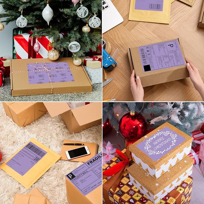 Half-Sheet Printable Shipping Labels- 5 1/2 x 8 1/2- Matte Purple Mailing Labels- Laser/Inkjet Compatible - 50/Pack