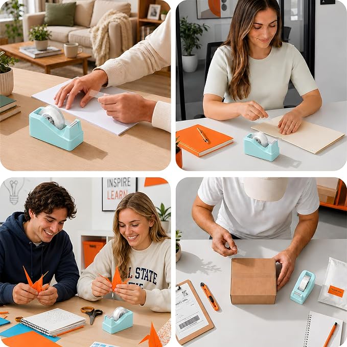 Lightweight Desktop Tape Dispenser, Tape Holder with 6 Rolls Transparent Tape, Stable Non-Skid Base for Office, Home & School, 1-Inch Core (0.71 in x 1000 in Each)