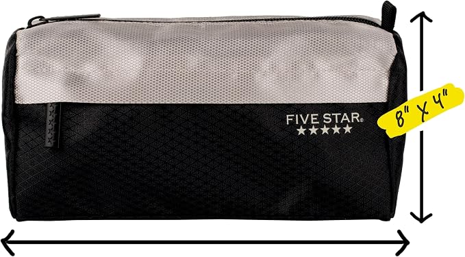 Five Star Pencil Pouch, Pen Case, 9-Pocket Zipper Pouch, Storage Organizer for School Supplies Earbuds Chargers Cables Makeup, Black/Grey (505600A-ECM) (Pack of 12)