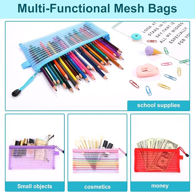 Leelosp 80 Pcs Mesh Zipper Pouch Bulk Mesh Pencil Pouches 10 Color Zipper Bag for Back to School Supplies Cosmetic Office Classroom Travel Appreciation Gift(Solid Color,9 x 4.7 Inch)