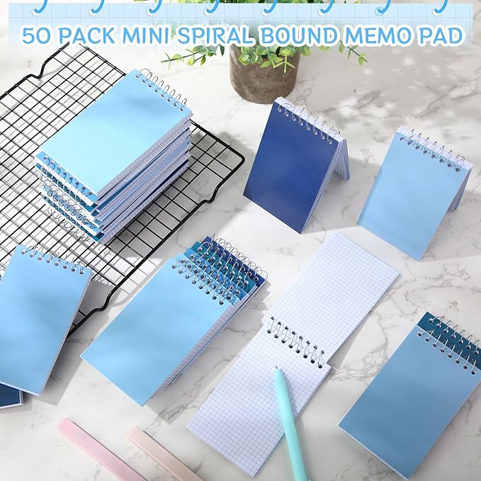 Teling 50 Pcs Pocket Notebooks Bulk Small Spiral Memo Pads 3x5'' Note Pads | Blue Mini Notepad, Back to School Supplies, Top Spiral Tiny Note Pad with Lined, Mini Journal for Office Nurse Work, 75 Sheet