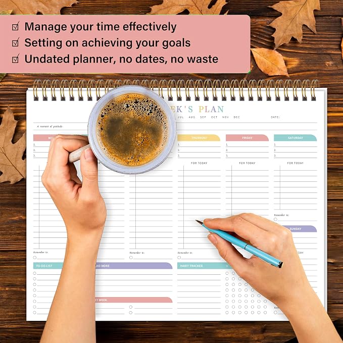 TREES Weekly To Do List Pad with 52 Undated Sheets(8.5"×11")- Weekly Desk Notepad with Spiral Binding for Women & Man, Office, School and Home Personal Organizer