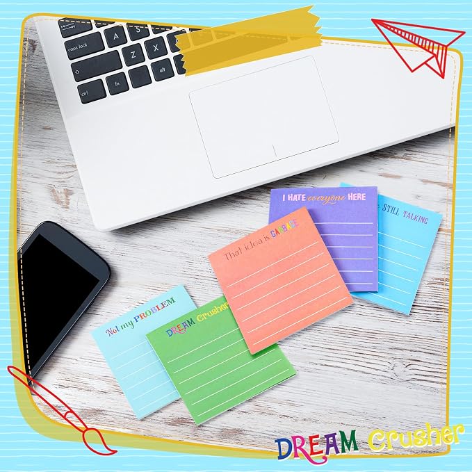Yinder 24 Pcs Sticky Notes Gifts Bulk,Funny,Dark Color