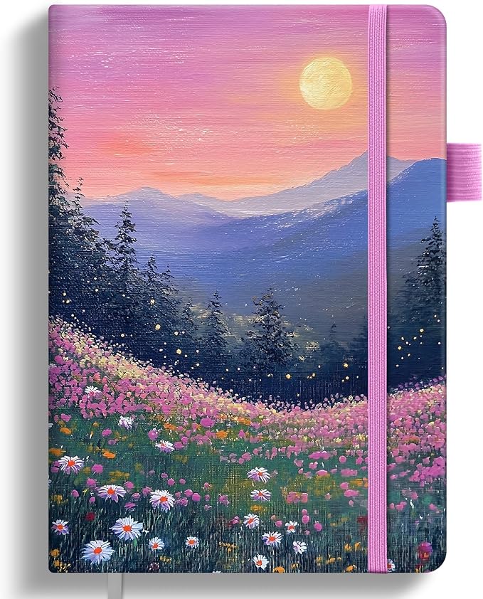 Taja Pretty Lined Journal for Women, Aesthetic Cute Hardcover Leather Journal for Writing, A5 College Ruled Notebook for Work & Note Taking, Perfect for Office School Home, 160 Pages, Twilight Bloom